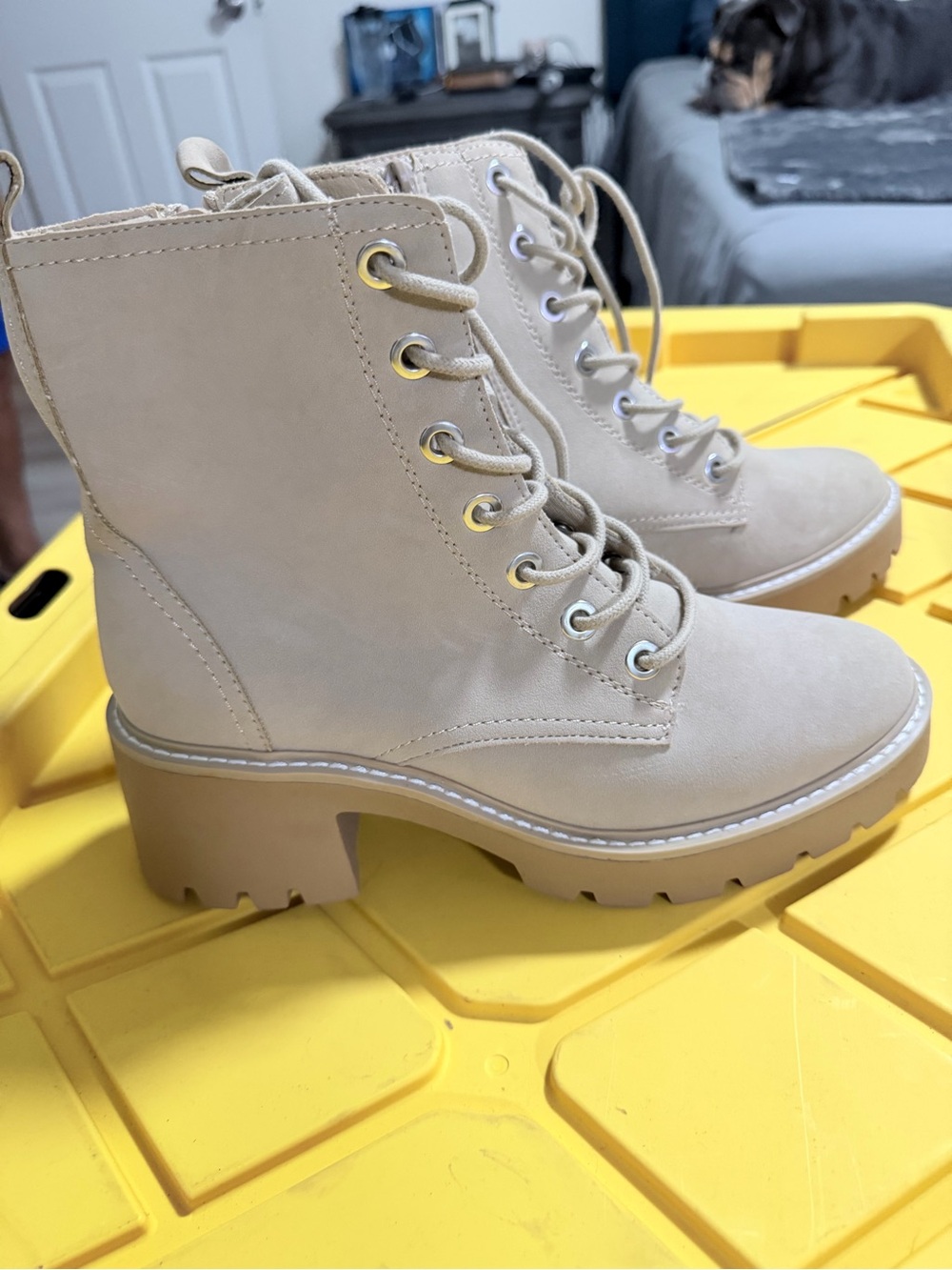 MIA Taupe Lace-Up Chunky Heel Combat Boots